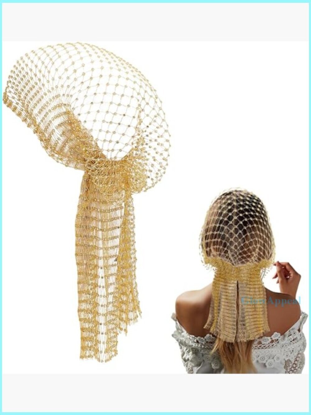 Gold Rhinestone Mesh Headband 17.9 Inch Stretchy Hair Accessory